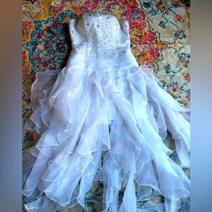 White Beaded Strapless Fairy Dress Medium